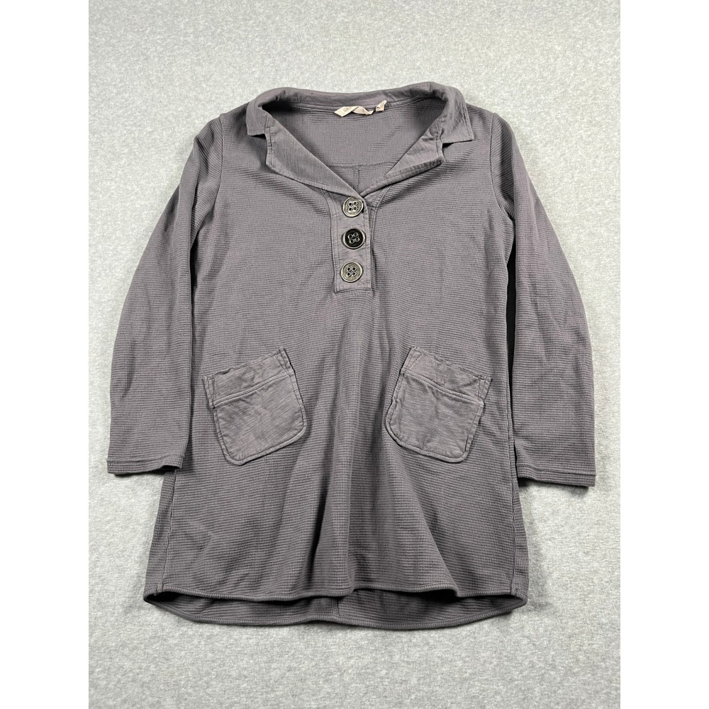 Soft Surroundings Tunic Women Petite S Gray Waffle Knit Lagenlook Oversized Cozy